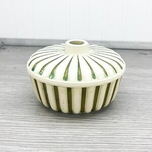 Retro Striped Plastic Candy Dish - Vintage Lidded Trinket Bowl